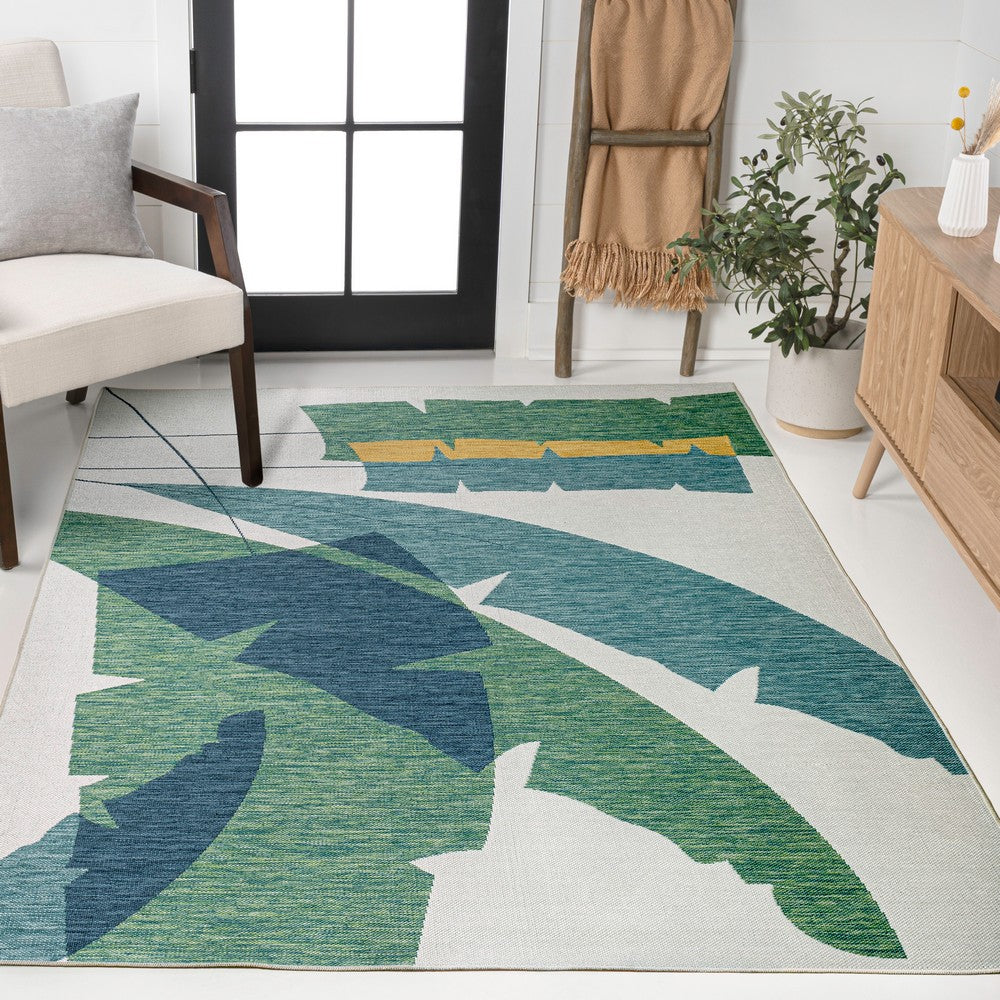 Spruce Coastal Vintage Abstract Palm Leaf Indoor/Outdoor Area Rug