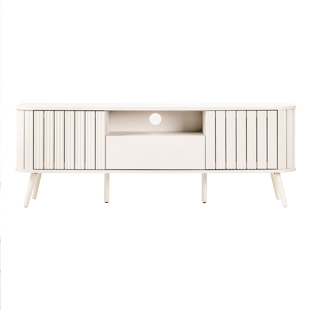 Shale 70 in. Farmhouse Curved TV Stand with Drawer and Storage Doors Fits TVs up to 75 in. with Cable Management