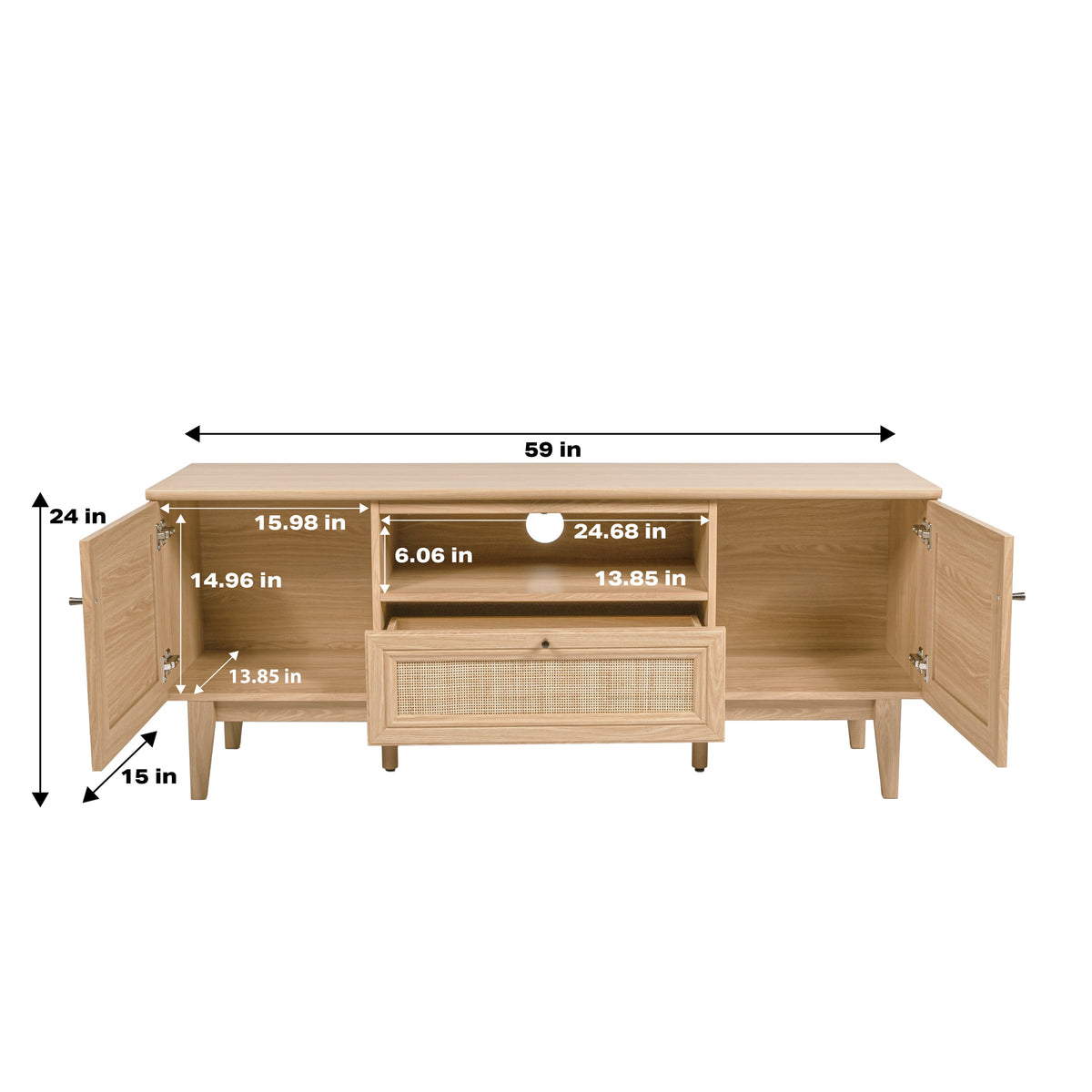 Bronte 59 in. Farmhouse Caned TV Stand with Drawer and Storage Doors Fits TVs up to 65 in. with Cable Management