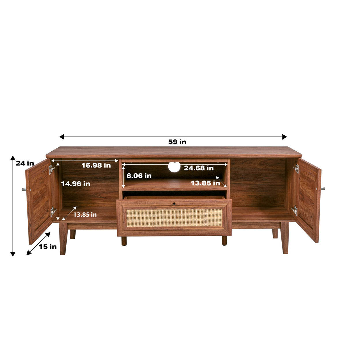 Bronte 59 in. Farmhouse Caned TV Stand with Drawer and Storage Doors Fits TVs up to 65 in. with Cable Management