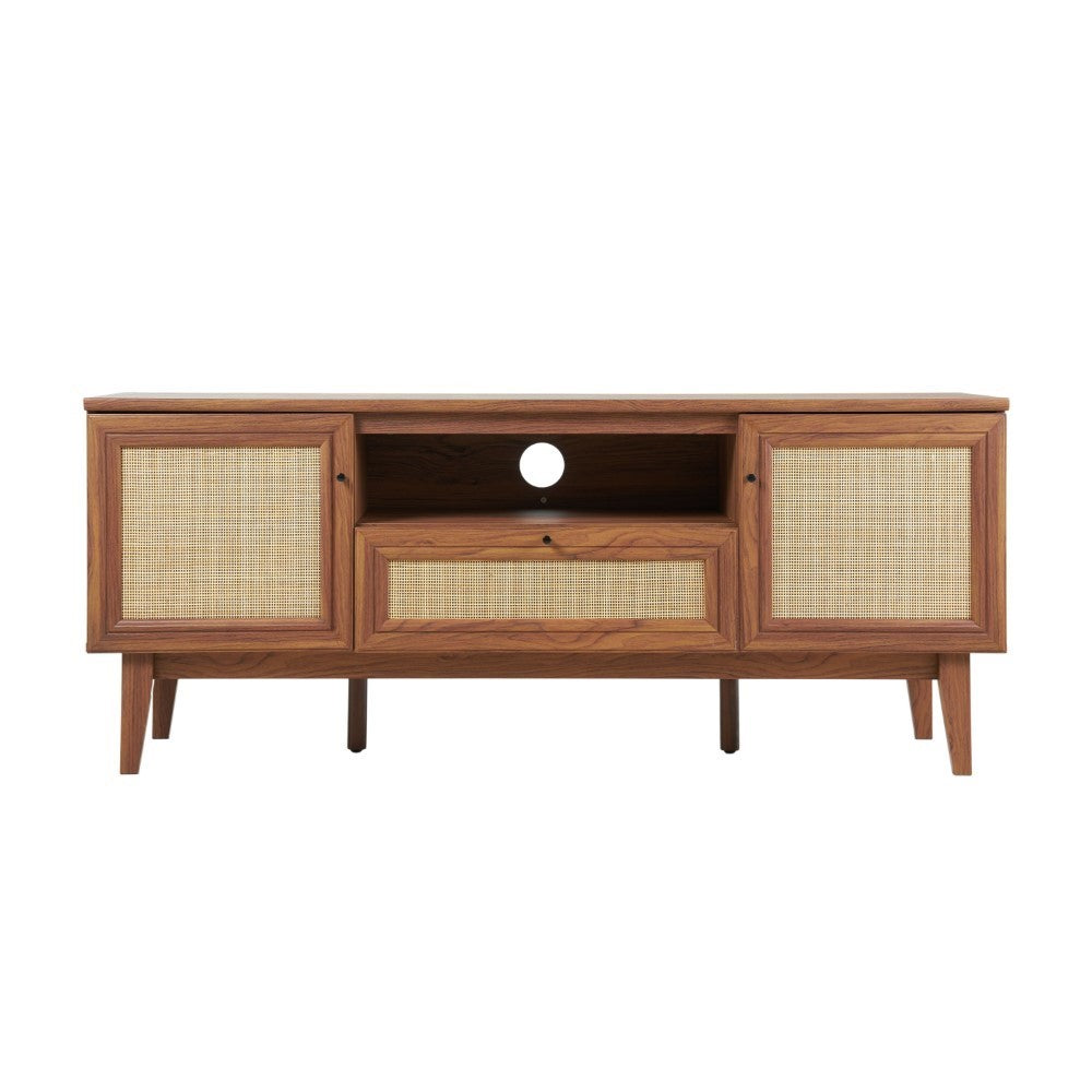 Bronte 59 in. Farmhouse Caned TV Stand with Drawer and Storage Doors Fits TVs up to 65 in. with Cable Management
