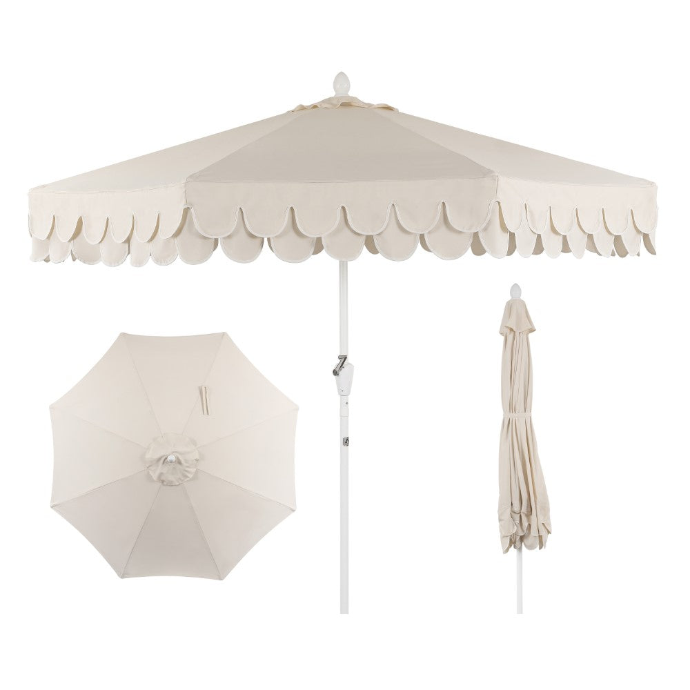 Hooli 9 ft. Classic MidCentury Scalloped Fringe Market Patio Umbrella