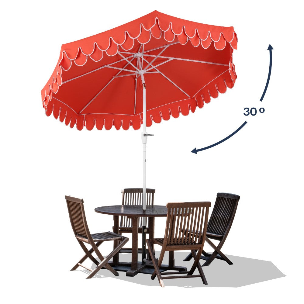 Hooli 9 ft. Classic MidCentury Scalloped Fringe Market Patio Umbrella