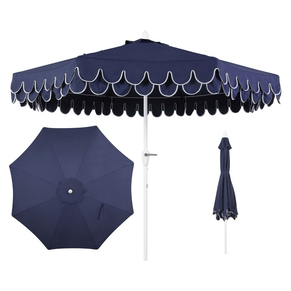Hooli 9 ft. Classic MidCentury Scalloped Fringe Market Patio Umbrella