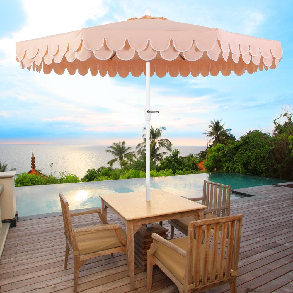 Hooli 9 ft. Classic MidCentury Scalloped Fringe Market Patio Umbrella