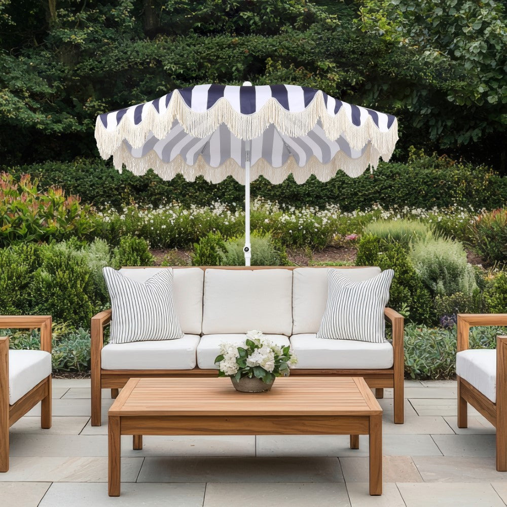 Juniper 6.5 ft. Classic Cottage Fringe Tassel Market Beach Umbrella