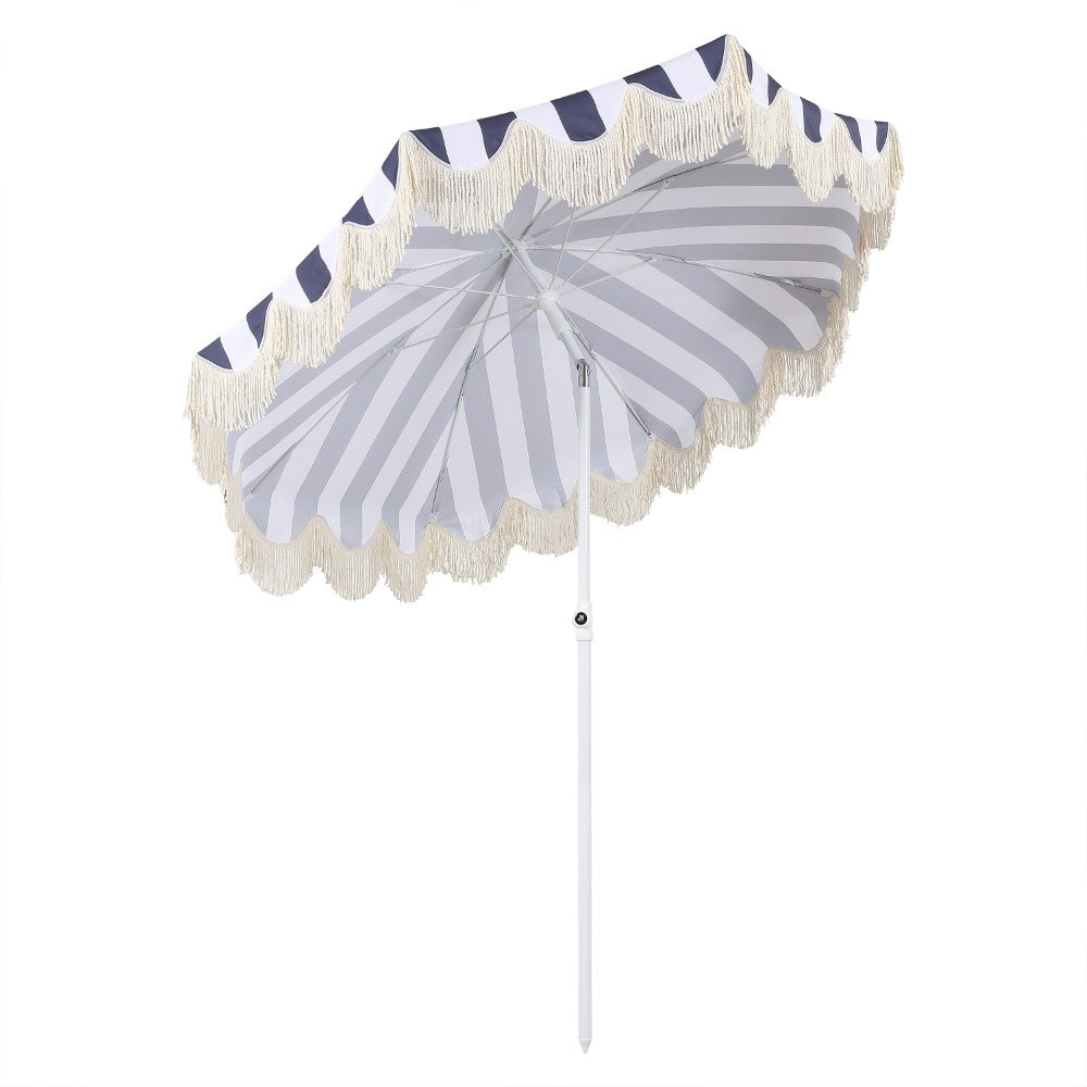 Juniper 6.5 ft. Classic Cottage Fringe Tassel Market Beach Umbrella