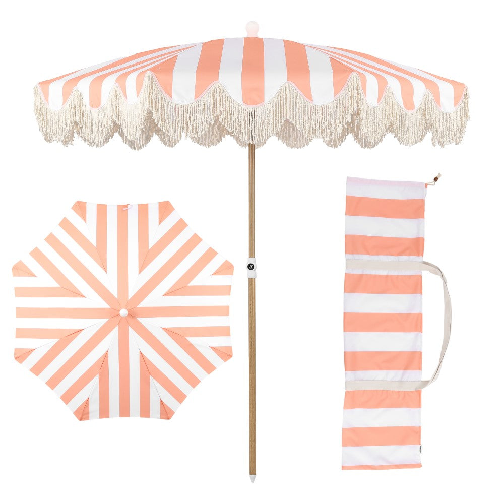 Juniper 6.5 ft. Classic Cottage Fringe Tassel Market Beach Umbrella