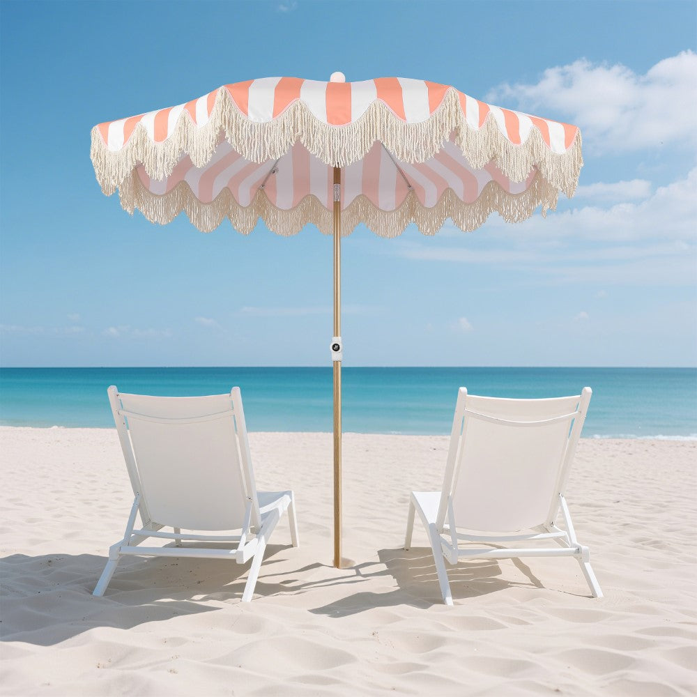 Juniper 6.5 ft. Classic Cottage Fringe Tassel Market Beach Umbrella