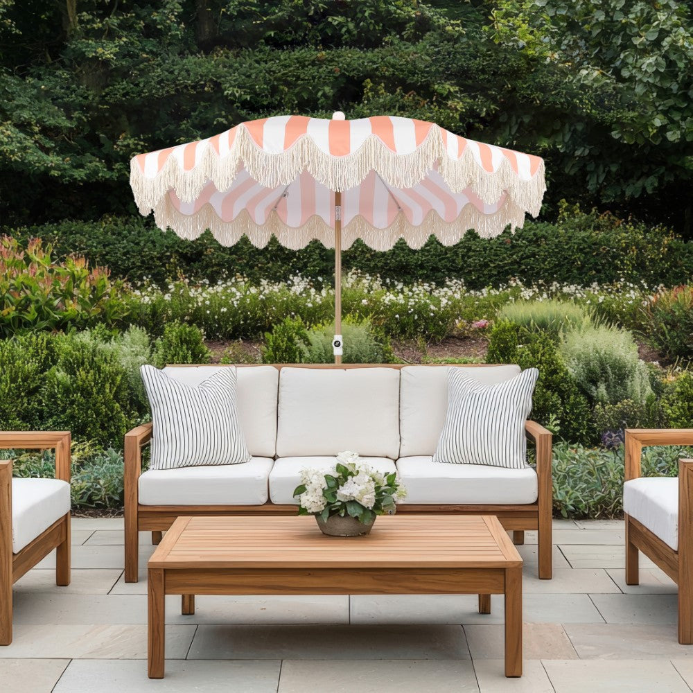 Juniper 6.5 ft. Classic Cottage Fringe Tassel Market Beach Umbrella