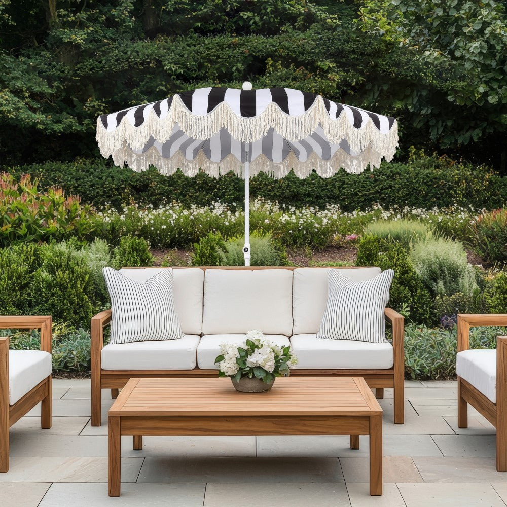 Juniper 6.5 ft. Classic Cottage Fringe Tassel Market Beach Umbrella