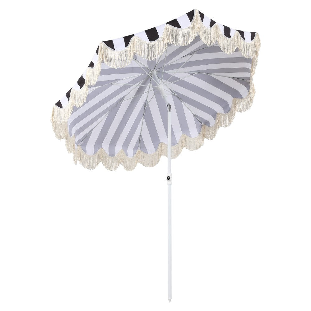 Juniper 6.5 ft. Classic Cottage Fringe Tassel Market Beach Umbrella