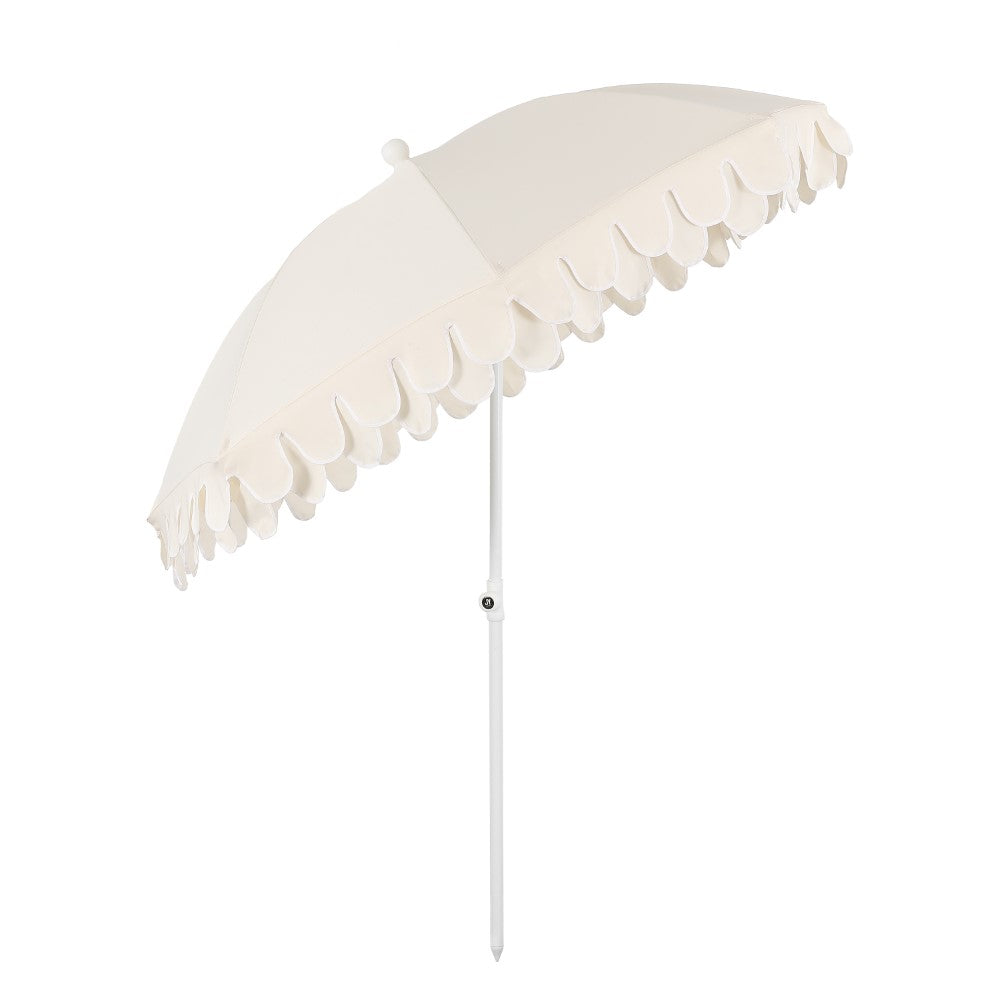 Terra 6.5 ft. Classic MidCentury Scalloped Fringe Market Beach Umbrella
