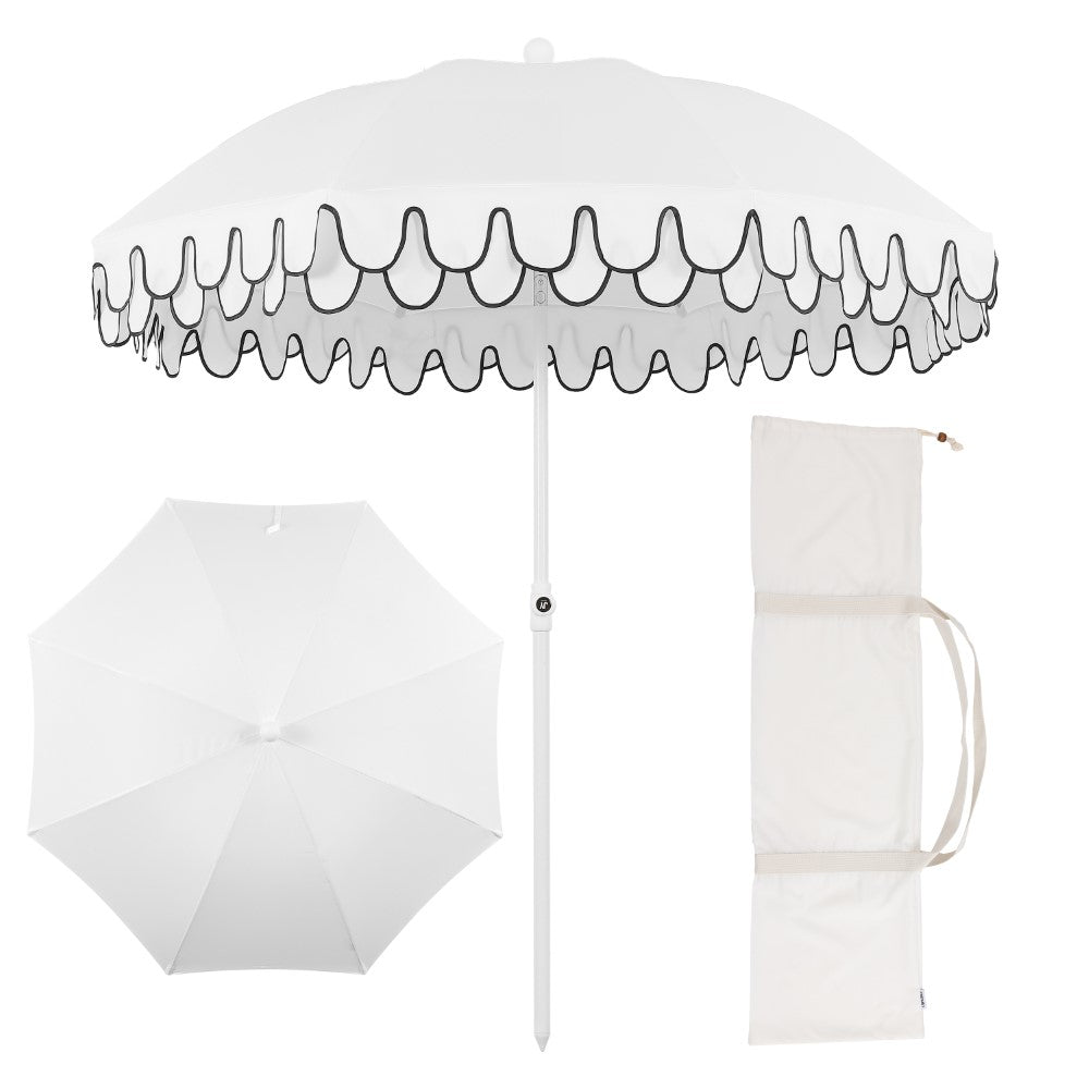 Terra 6.5 ft. Classic MidCentury Scalloped Fringe Market Beach Umbrella