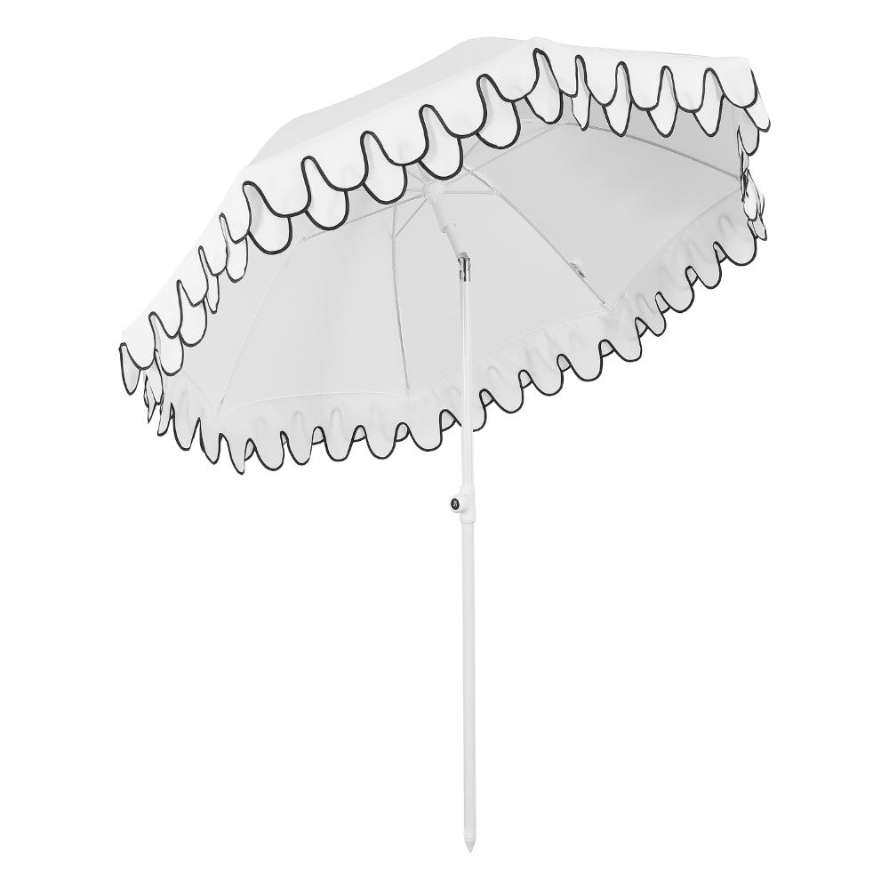 Terra 6.5 ft. Classic MidCentury Scalloped Fringe Market Beach Umbrella