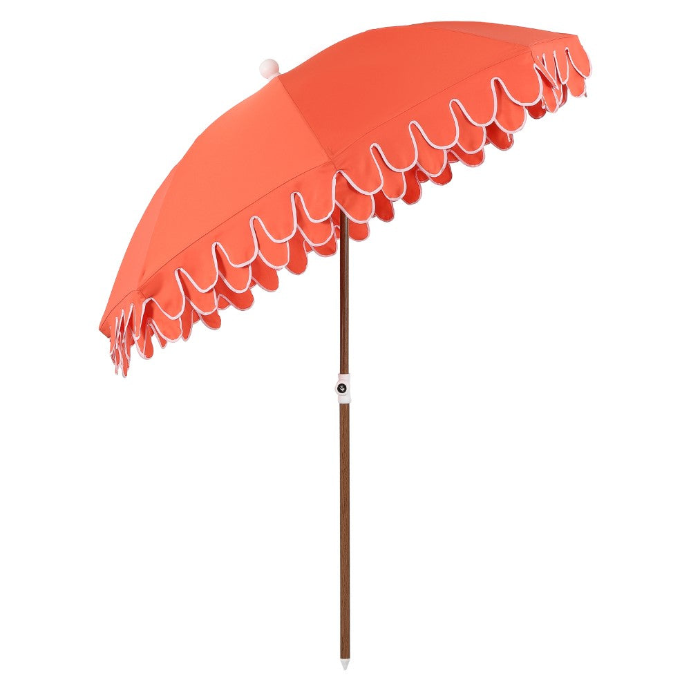 Terra 6.5 ft. Classic MidCentury Scalloped Fringe Market Beach Umbrella