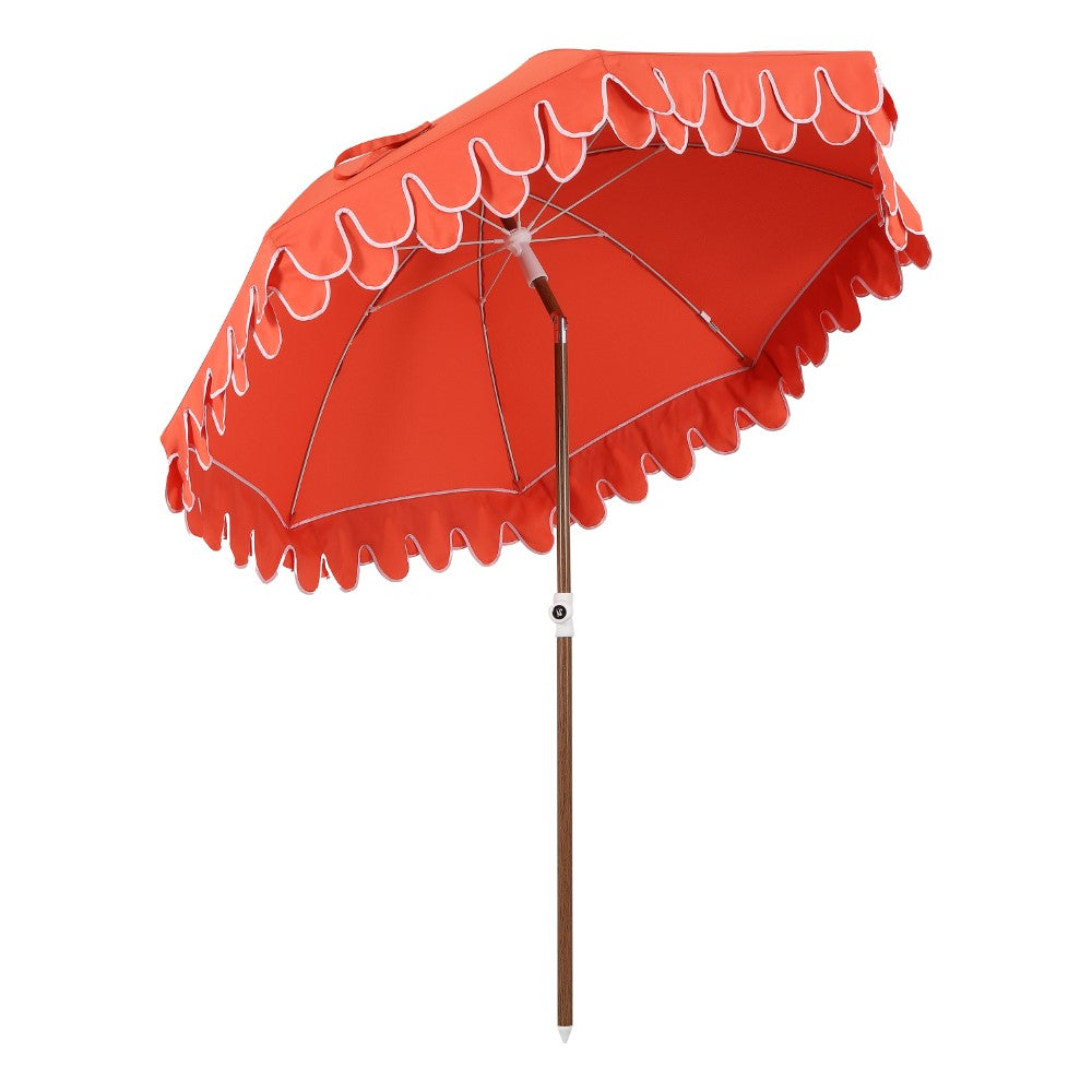 Terra 6.5 ft. Classic MidCentury Scalloped Fringe Market Beach Umbrella
