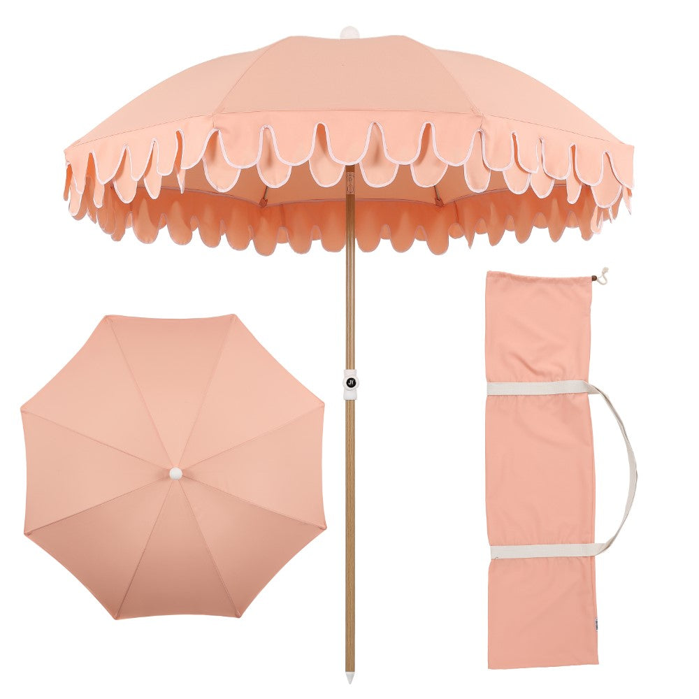 Terra 6.5 ft. Classic MidCentury Scalloped Fringe Market Beach Umbrella