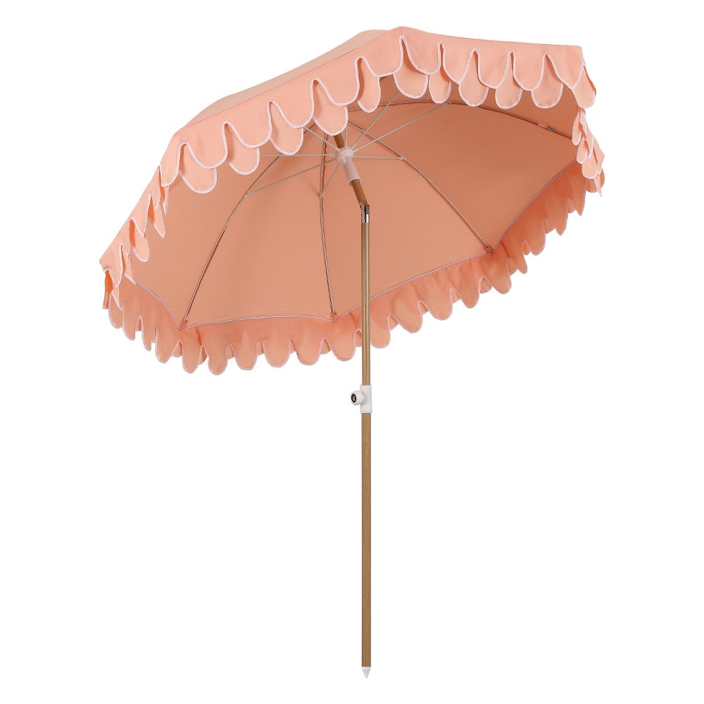 Terra 6.5 ft. Classic MidCentury Scalloped Fringe Market Beach Umbrella