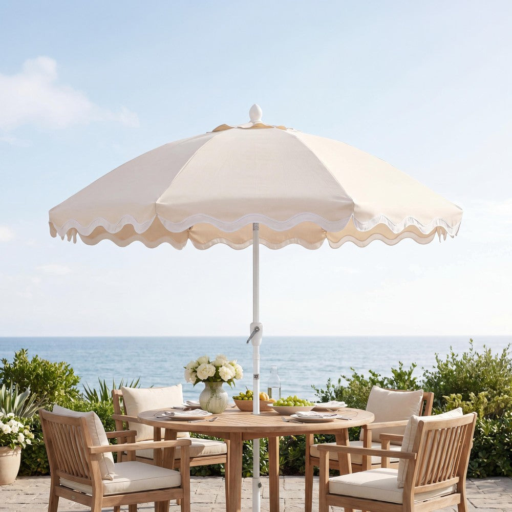 Aspen 8 ft. Classic Bohemian Scalloped Market Patio Umbrella with Auto-Tilt Crank Wind Vent and UV Protection