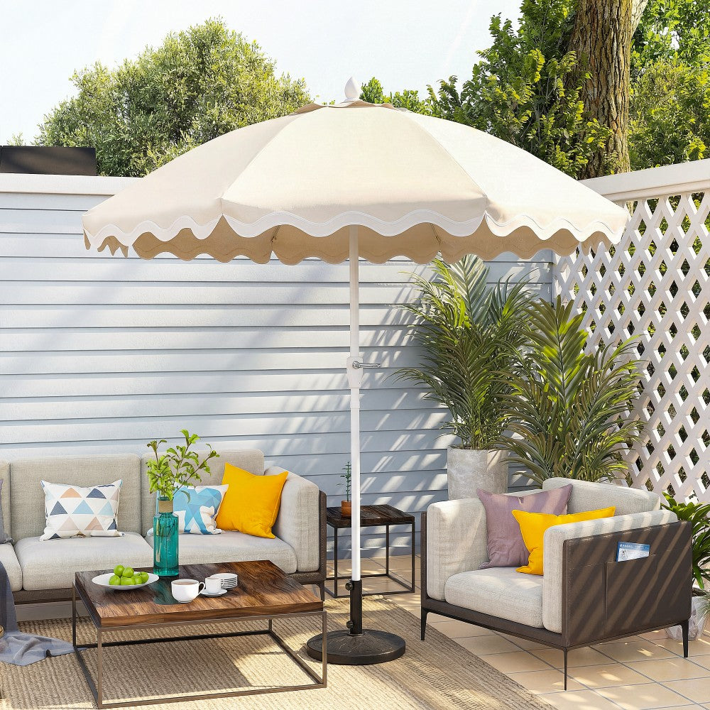 Aspen 8 ft. Classic Bohemian Scalloped Market Patio Umbrella with Auto-Tilt Crank Wind Vent and UV Protection