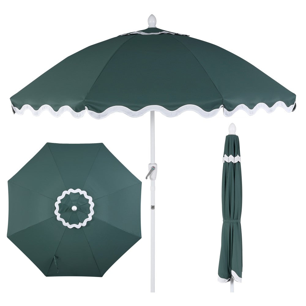 Aspen 8 ft. Classic Bohemian Scalloped Market Patio Umbrella with Auto-Tilt Crank Wind Vent and UV Protection