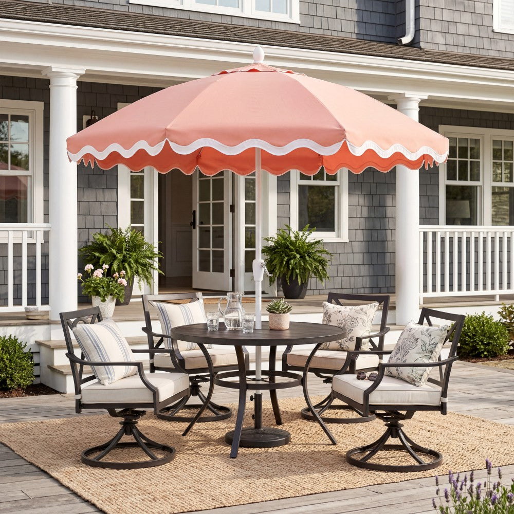 Aspen 8 ft. Classic Bohemian Scalloped Market Patio Umbrella with Auto-Tilt Crank Wind Vent and UV Protection