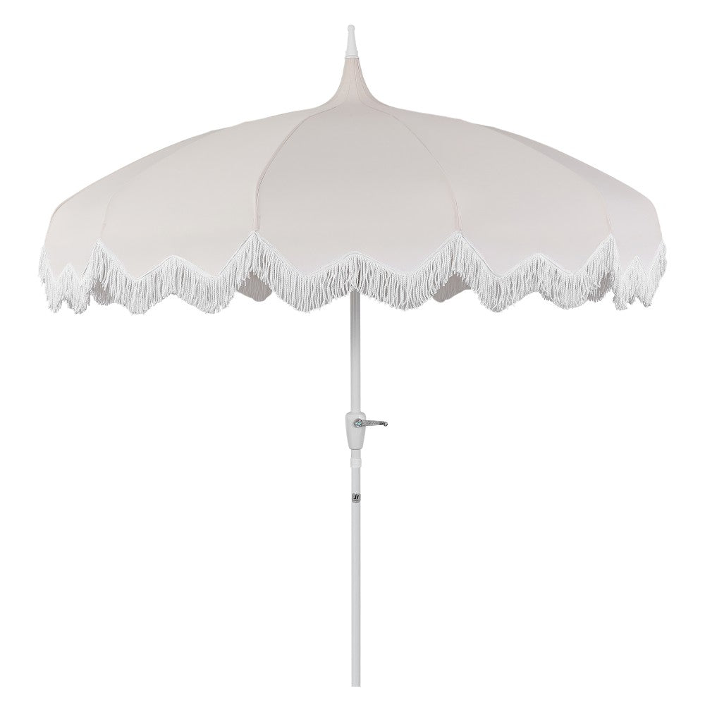 Recliner 8 ft. Classic Bohemian Fringe Pagoda Market Patio Umbrella with Auto-Tilt Crank Wind Vent and UV Protection
