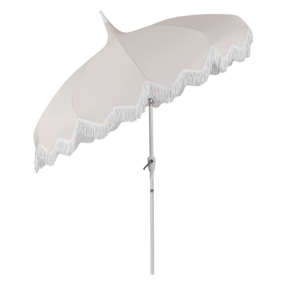 Recliner 8 ft. Classic Bohemian Fringe Pagoda Market Patio Umbrella with Auto-Tilt Crank Wind Vent and UV Protection