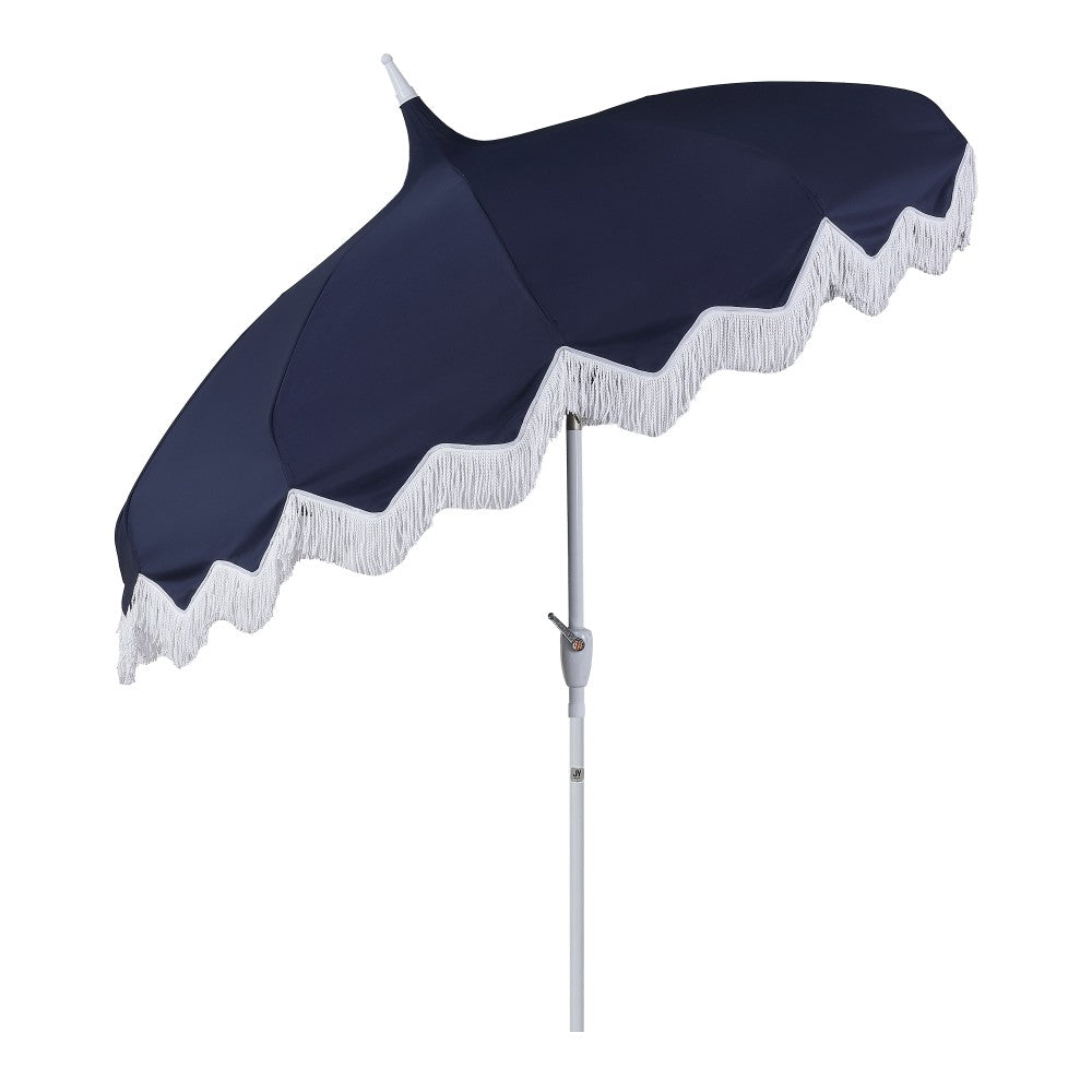 Recliner 8 ft. Classic Bohemian Fringe Pagoda Market Patio Umbrella with Auto-Tilt Crank Wind Vent and UV Protection