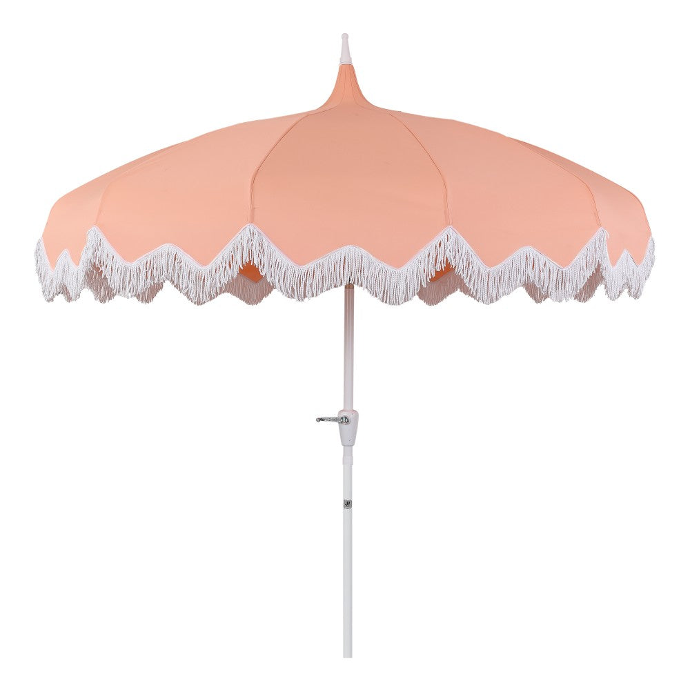 Recliner 8 ft. Classic Bohemian Fringe Pagoda Market Patio Umbrella with Auto-Tilt Crank Wind Vent and UV Protection