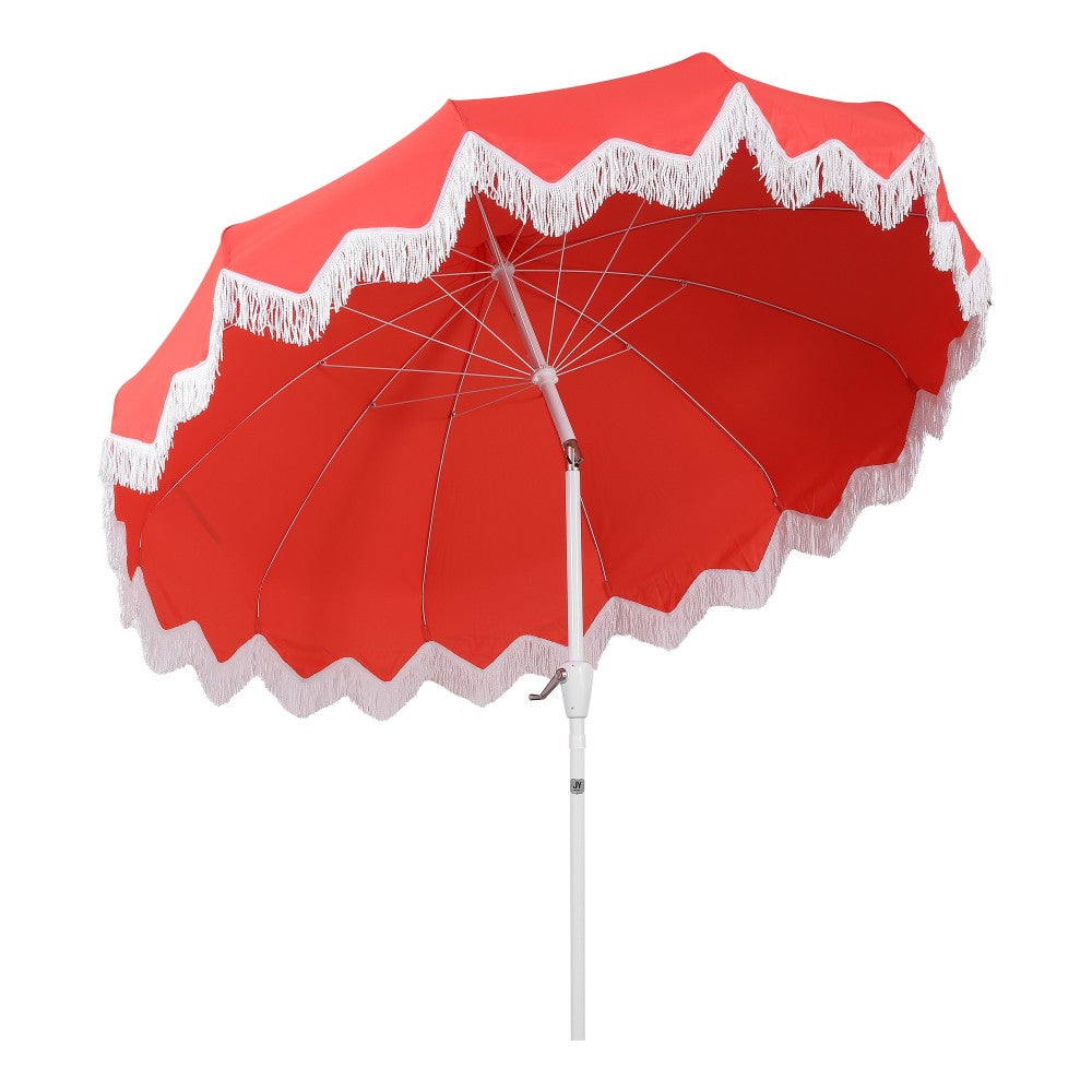 Recliner 8 ft. Classic Bohemian Fringe Pagoda Market Patio Umbrella with Auto-Tilt Crank Wind Vent and UV Protection