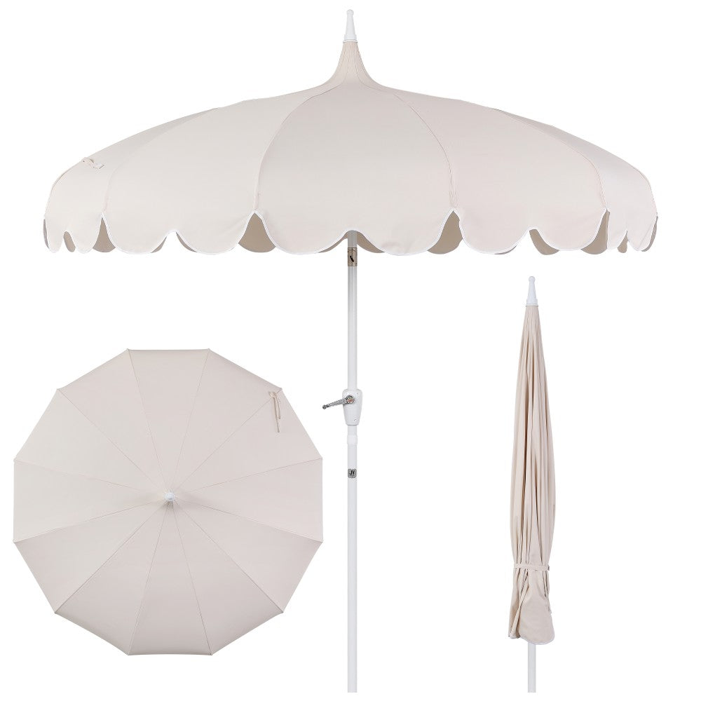 lotus patio umbrella Maple 8 ft. Classic Coastal Scalloped Pagoda Market with Auto-Tilt Crank Wind Vent and UV Protection rmv Umbrella For Patio point star shapes Rental Time:1 Day