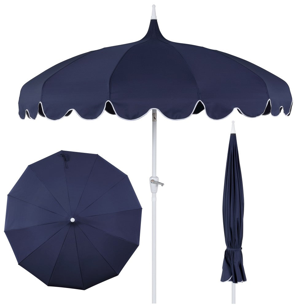 Maple 8 ft. Classic Coastal Scalloped Lotus Pagoda Market Patio Umbrella with Auto-Tilt Crank Wind Vent and UV Protection