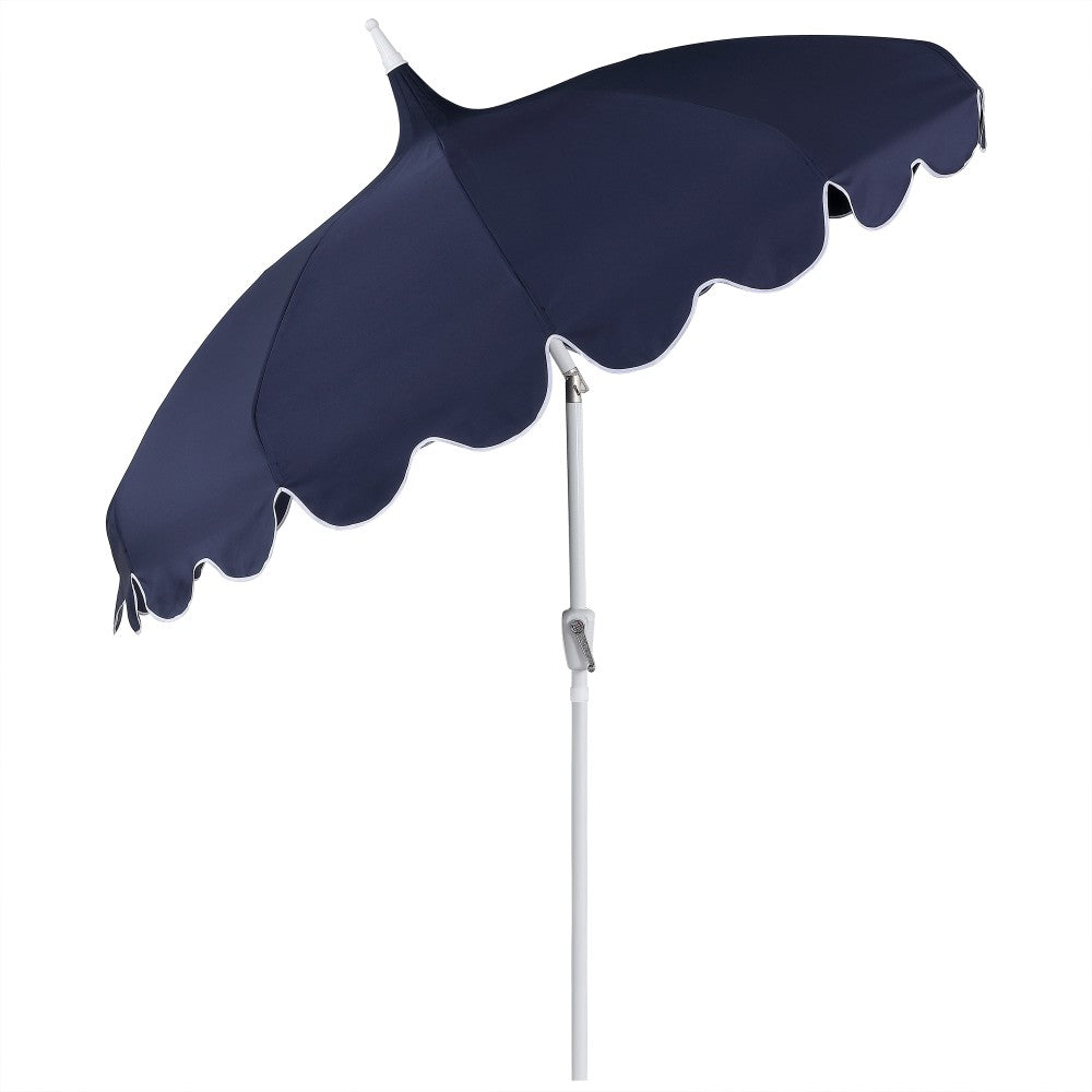Maple 8 ft. Classic Coastal Scalloped Lotus Pagoda Market Patio Umbrella with Auto-Tilt Crank Wind Vent and UV Protection