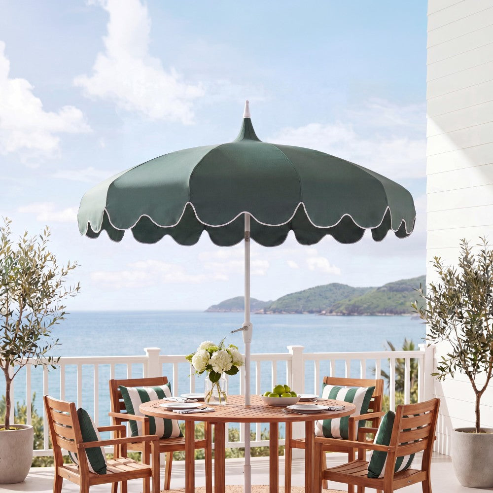 Maple 8 ft. Classic Coastal Scalloped Lotus Pagoda Market Patio Umbrella with Auto-Tilt Crank Wind Vent and UV Protection