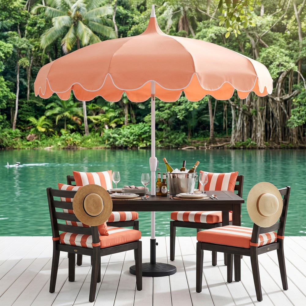 Maple 8 ft. Classic Coastal Scalloped Lotus Pagoda Market Patio Umbrella with Auto-Tilt Crank Wind Vent and UV Protection