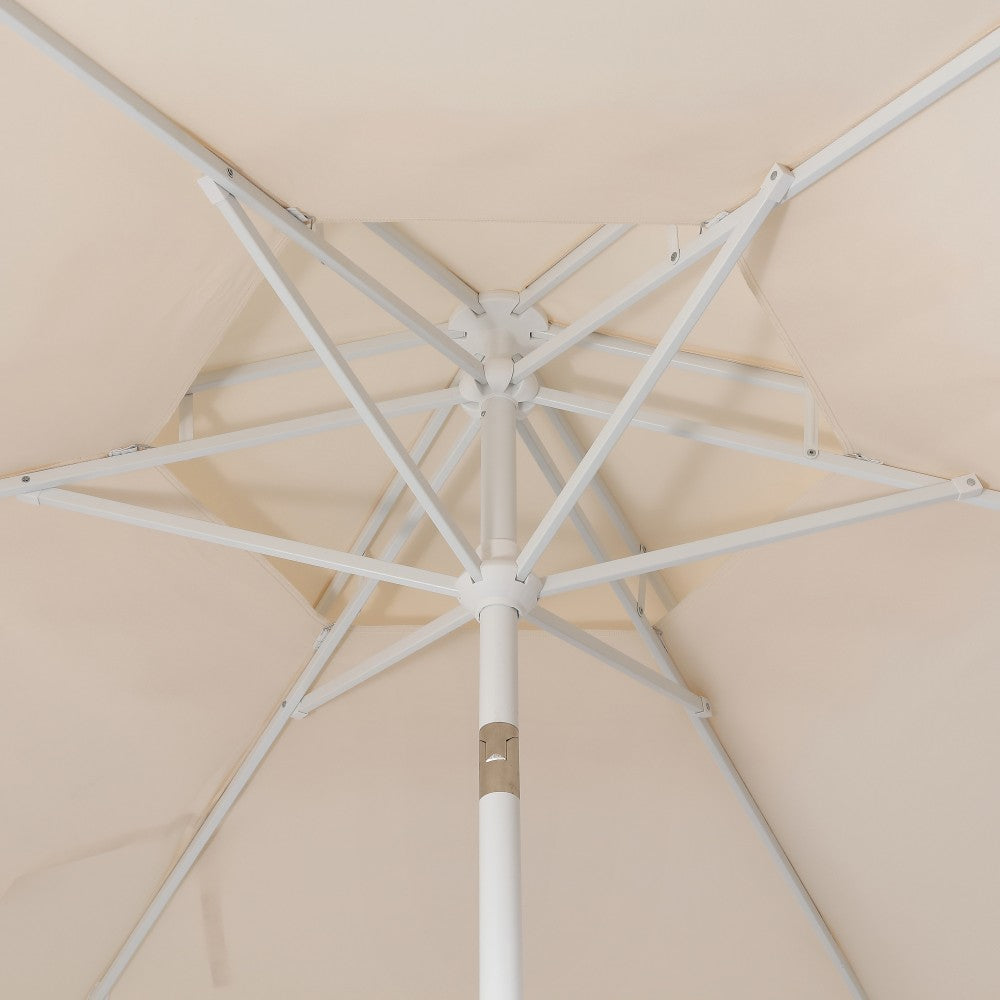 Mossbank 8.5 ft. Coastal Double-Tiered Castle Market Patio Umbrella with Auto-Tilt Crank Wind Vent and UV Protection