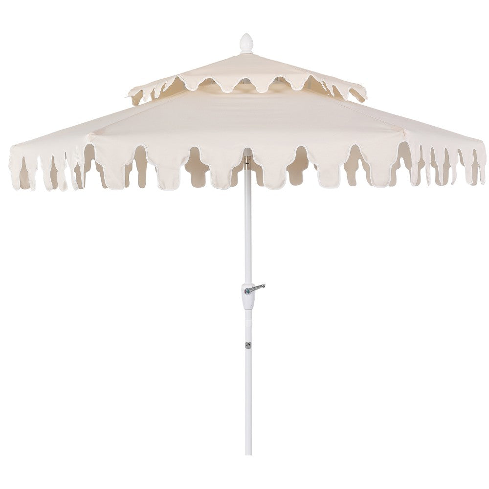 Mossbank 8.5 ft. Coastal Double-Tiered Castle Market Patio Umbrella with Auto-Tilt Crank Wind Vent and UV Protection