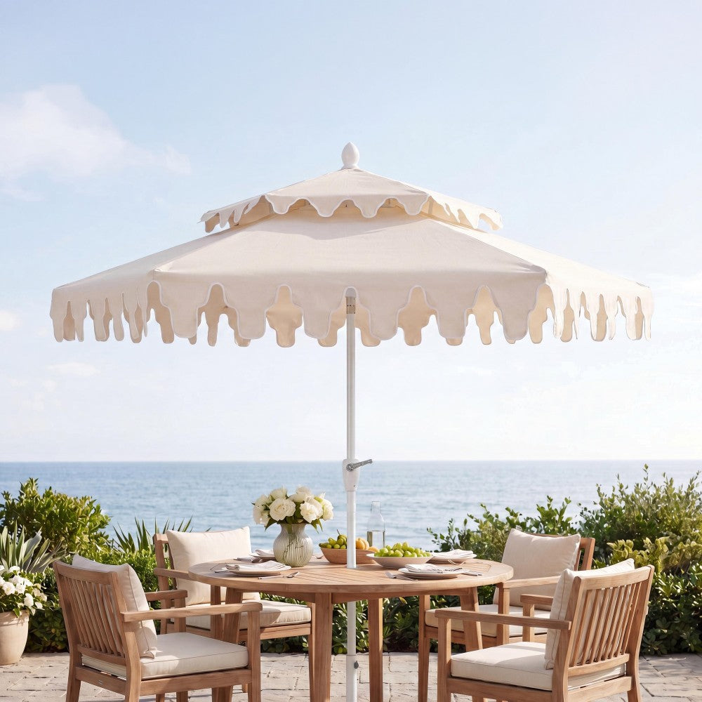 Mossbank 8.5 ft. Coastal Double-Tiered Castle Market Patio Umbrella with Auto-Tilt Crank Wind Vent and UV Protection