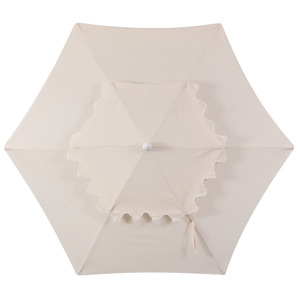 Mossbank 8.5 ft. Coastal Double-Tiered Castle Market Patio Umbrella with Auto-Tilt Crank Wind Vent and UV Protection