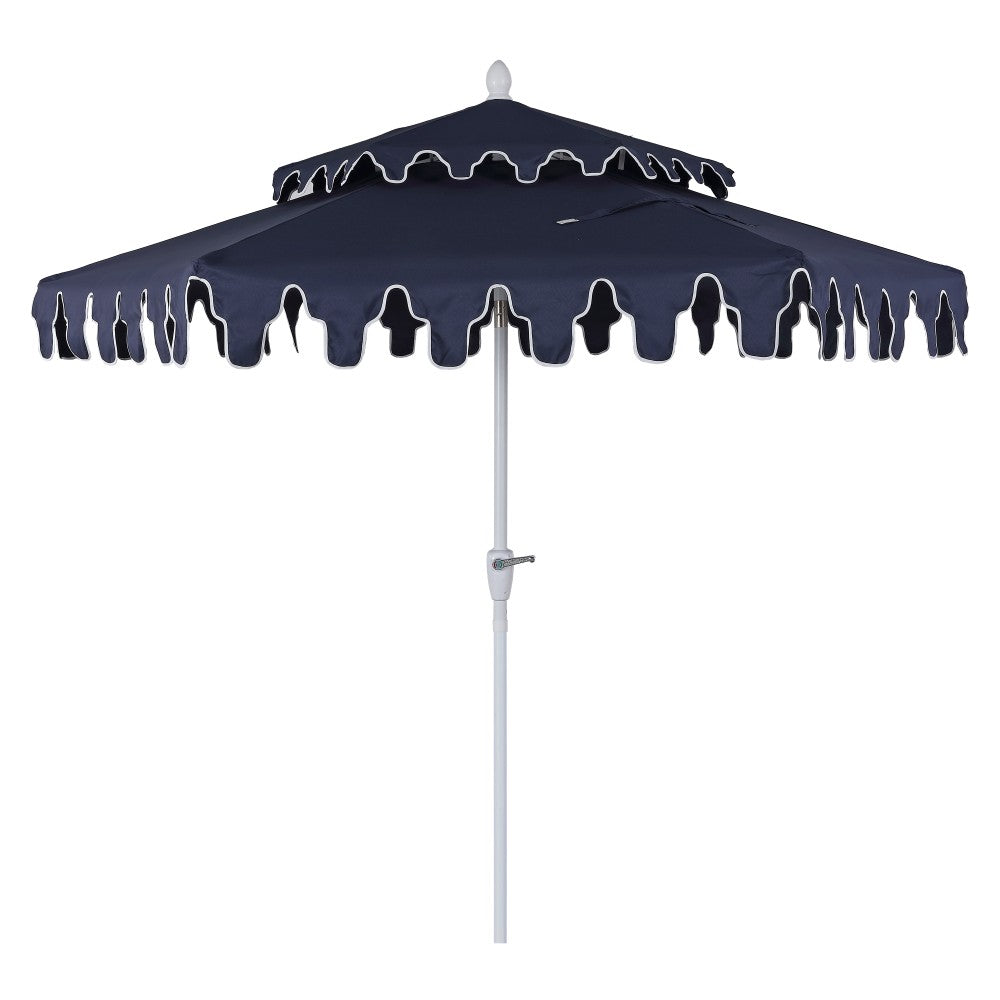 Mossbank 8.5 ft. Coastal Double-Tiered Castle Market Patio Umbrella with Auto-Tilt Crank Wind Vent and UV Protection