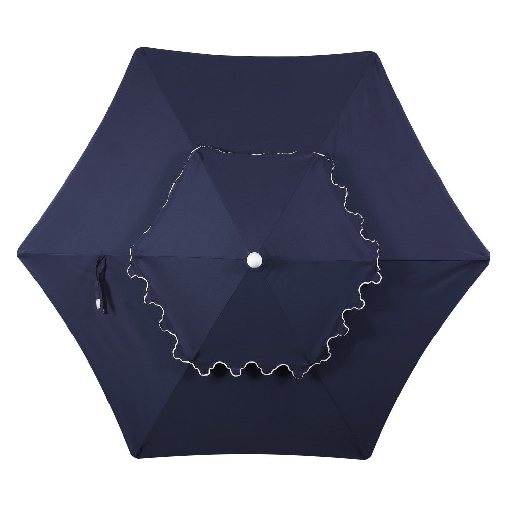 Mossbank 8.5 ft. Coastal Double-Tiered Castle Market Patio Umbrella with Auto-Tilt Crank Wind Vent and UV Protection