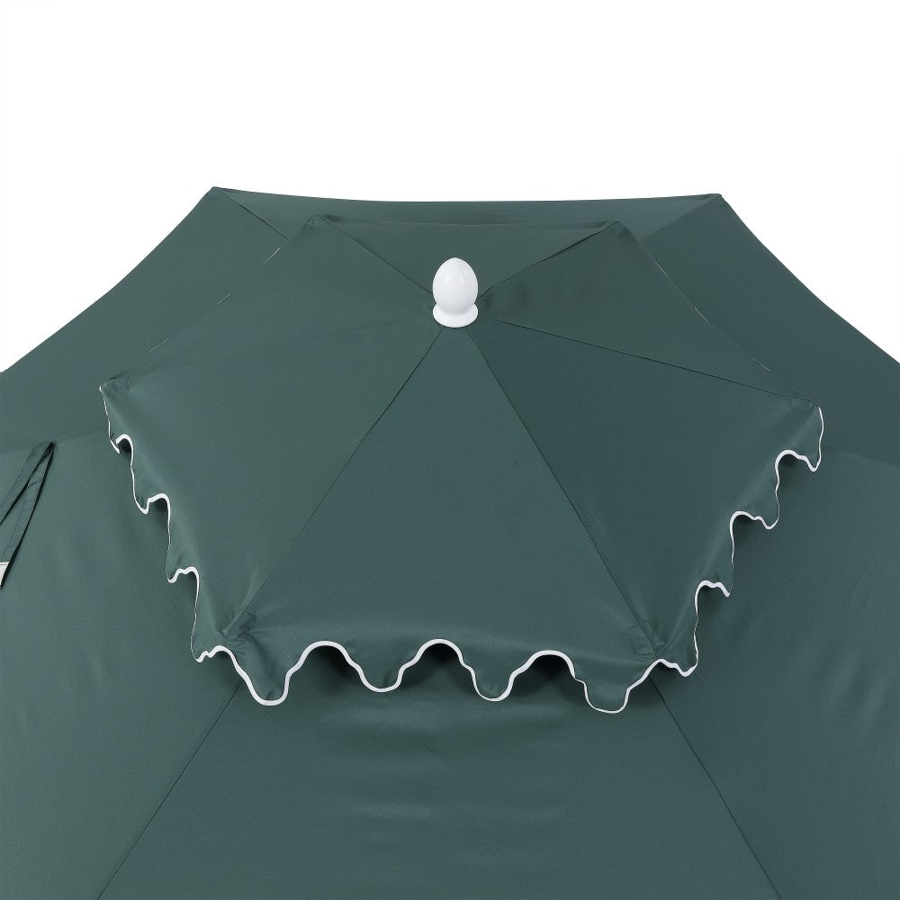 Mossbank 8.5 ft. Coastal Double-Tiered Castle Market Patio Umbrella with Auto-Tilt Crank Wind Vent and UV Protection