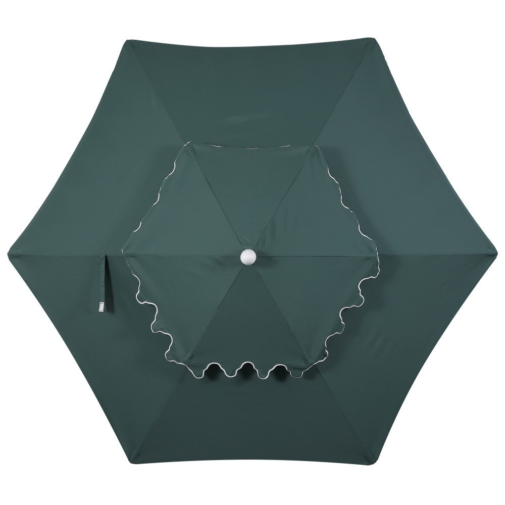 Mossbank 8.5 ft. Coastal Double-Tiered Castle Market Patio Umbrella with Auto-Tilt Crank Wind Vent and UV Protection