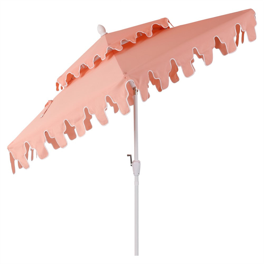 Mossbank 8.5 ft. Coastal Double-Tiered Castle Market Patio Umbrella with Auto-Tilt Crank Wind Vent and UV Protection