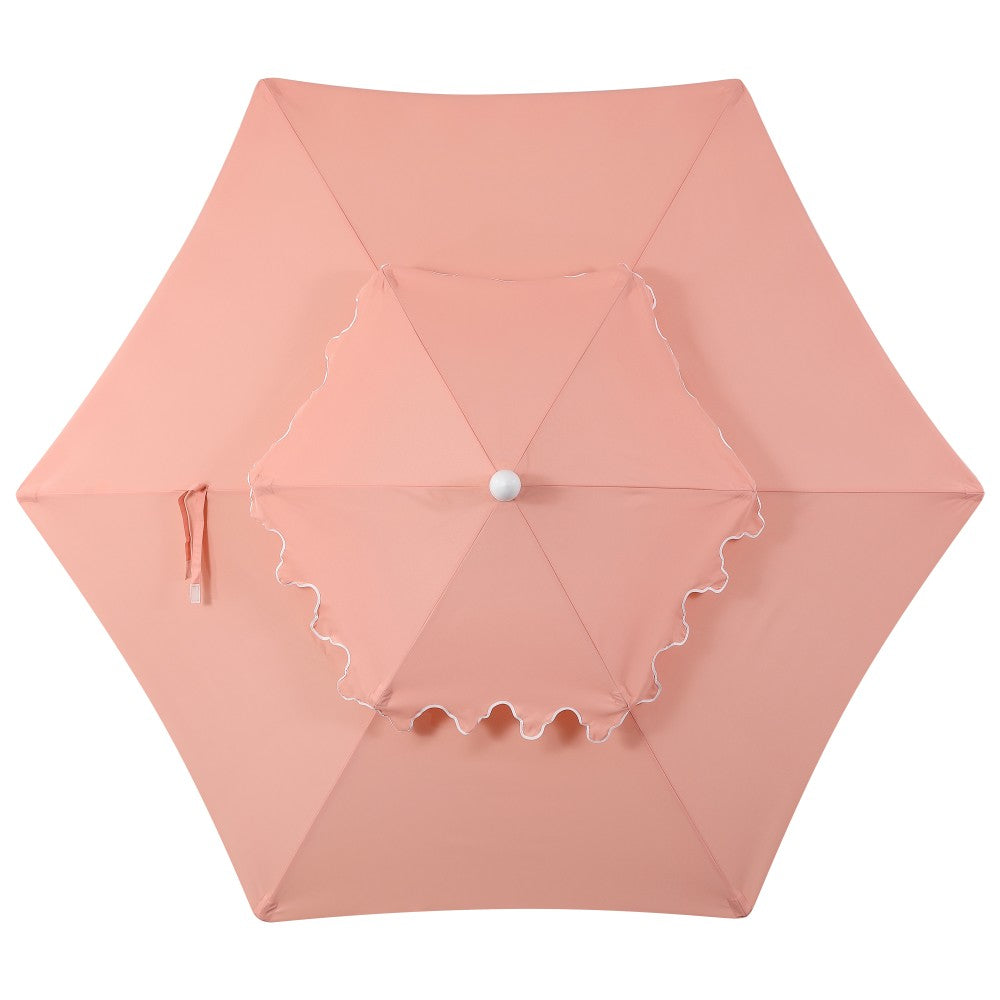 Mossbank 8.5 ft. Coastal Double-Tiered Castle Market Patio Umbrella with Auto-Tilt Crank Wind Vent and UV Protection