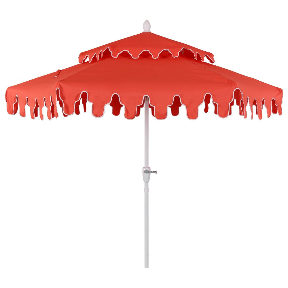 Mossbank 8.5 ft. Coastal Double-Tiered Castle Market Patio Umbrella with Auto-Tilt Crank Wind Vent and UV Protection