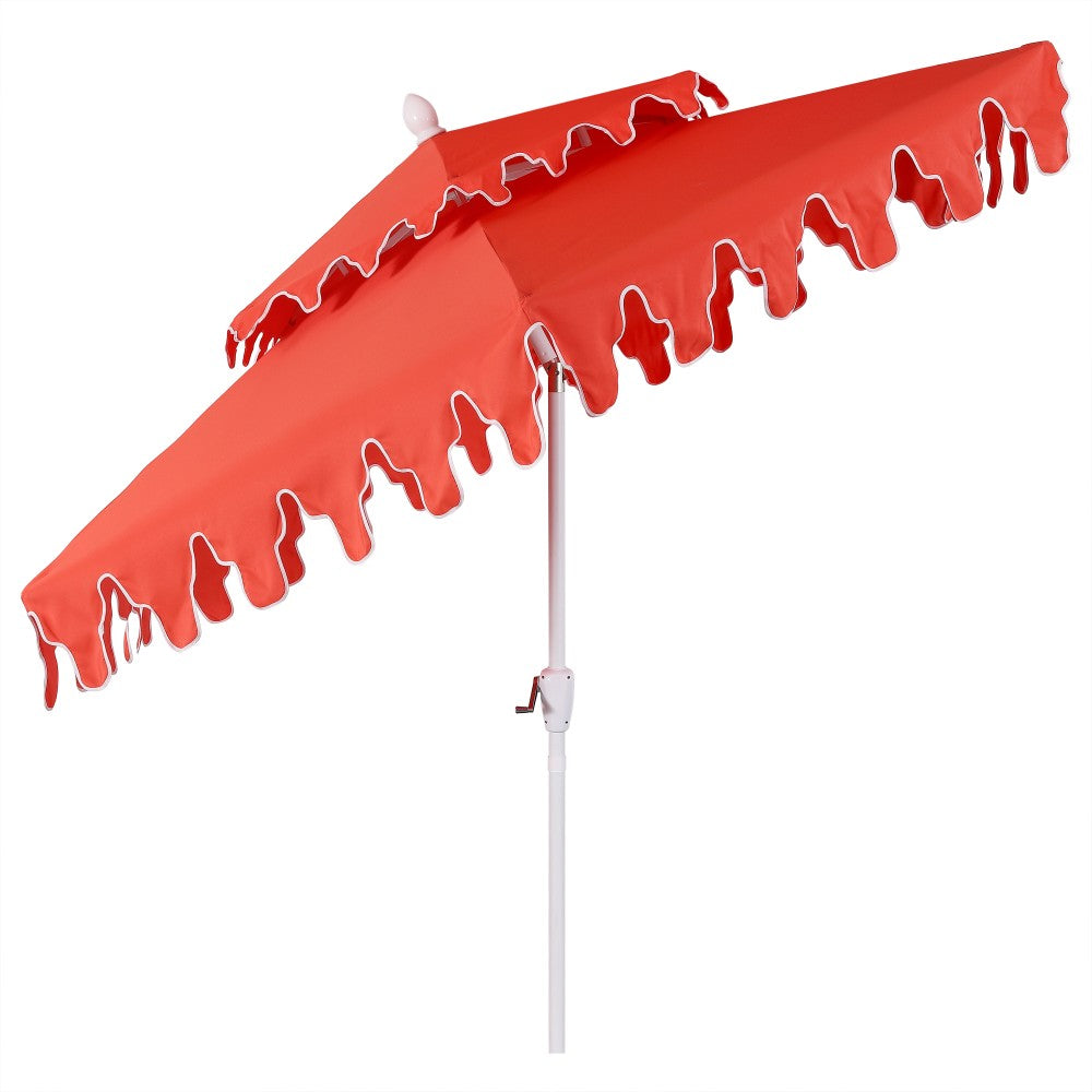 Mossbank 8.5 ft. Coastal Double-Tiered Castle Market Patio Umbrella with Auto-Tilt Crank Wind Vent and UV Protection