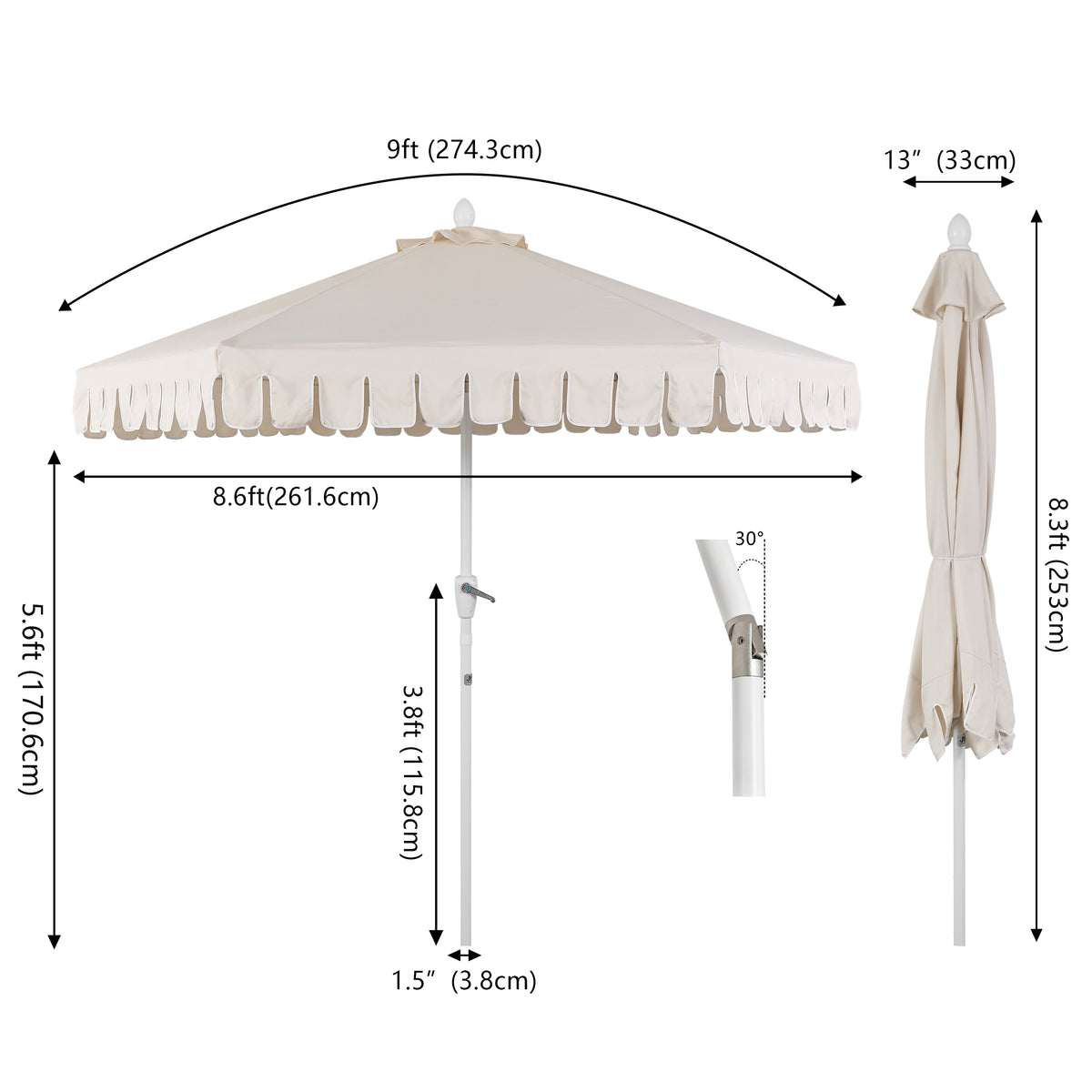 Riverstone 8.5 ft. Classic Castle Scalloped Market Patio Umbrella with Auto-Tilt Crank Wind Vent and UV Protection